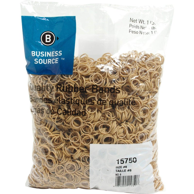 Business Source 15750 Rubber Bands,Size 8,1 lb./BG,7/8-Inch x1/16-Inch ,Natural Crepe